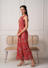Rust Multi-Motif Bohemian Printed Sleeveless Jumpsuit
