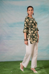 Green Floral Printed Viscose Tunic