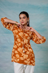 Mustard Floral Printed Viscose Tunic