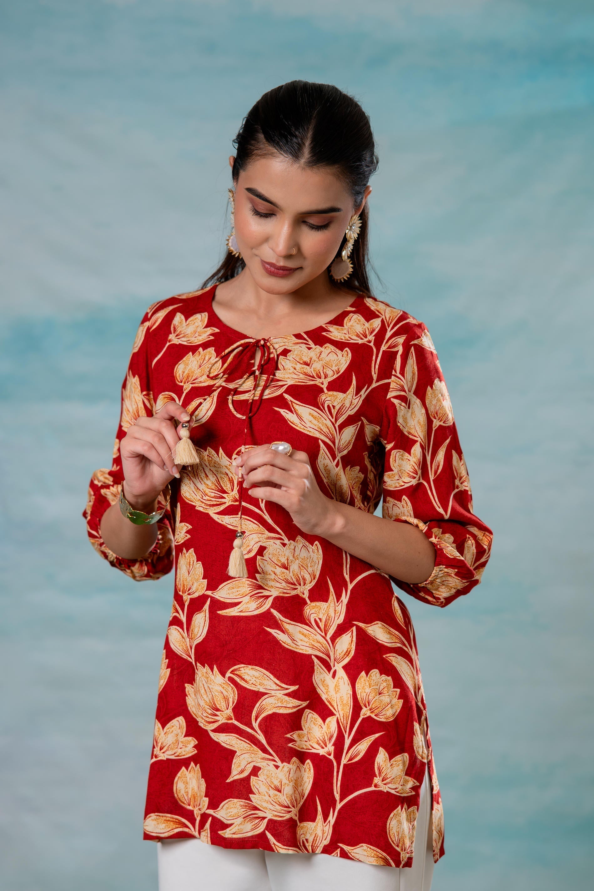 Pink Floral Printed Viscose Tunic | DesiQlo