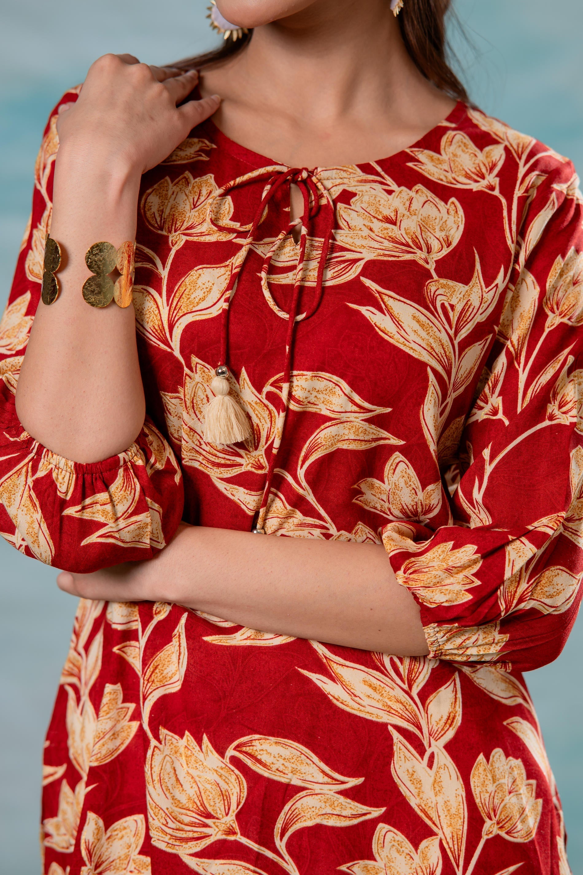 Pink Floral Printed Viscose Tunic | DesiQlo