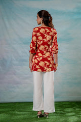 Pink Floral Printed Viscose Tunic