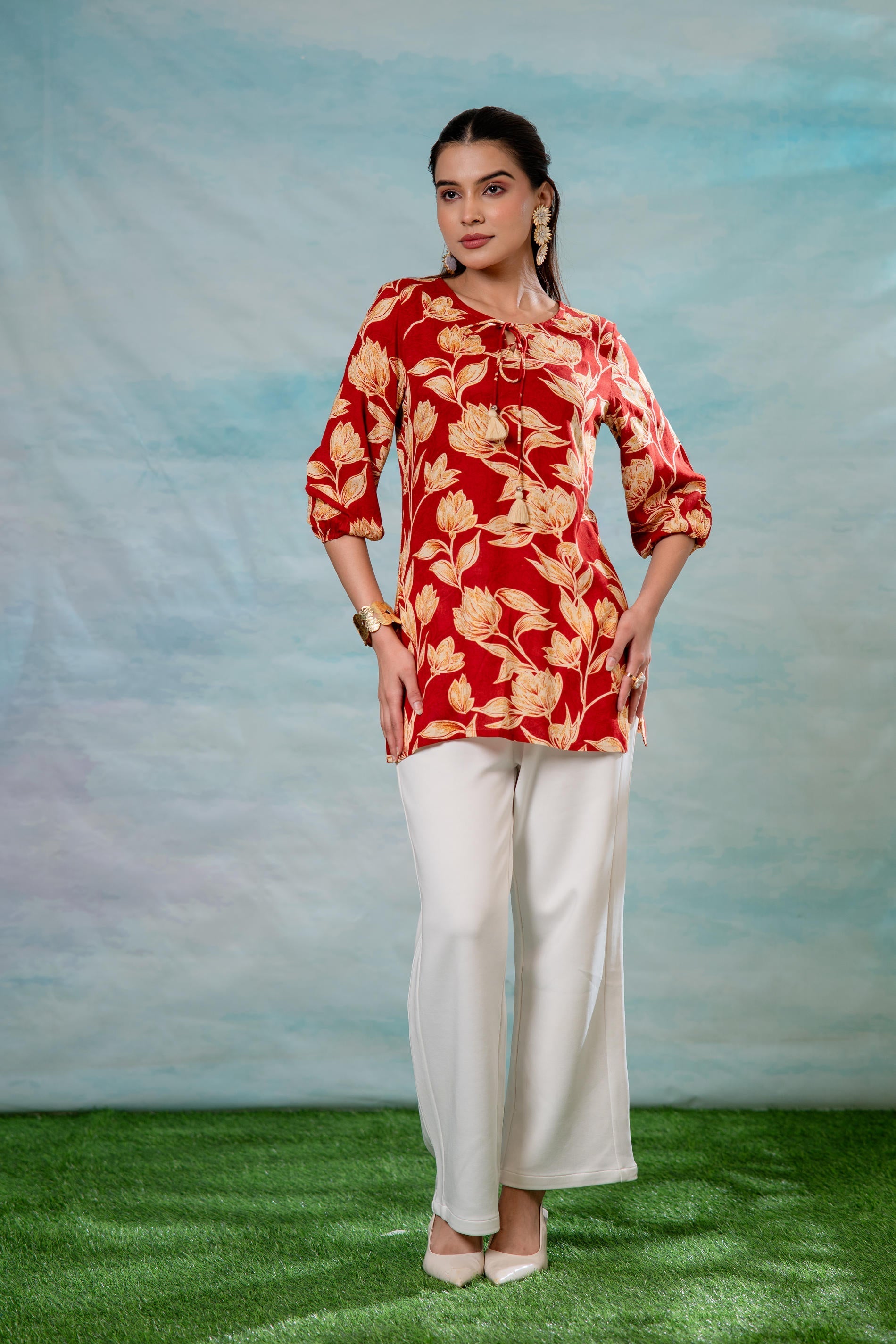 Pink Floral Printed Viscose Tunic | DesiQlo