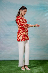 Pink Floral Printed Viscose Tunic