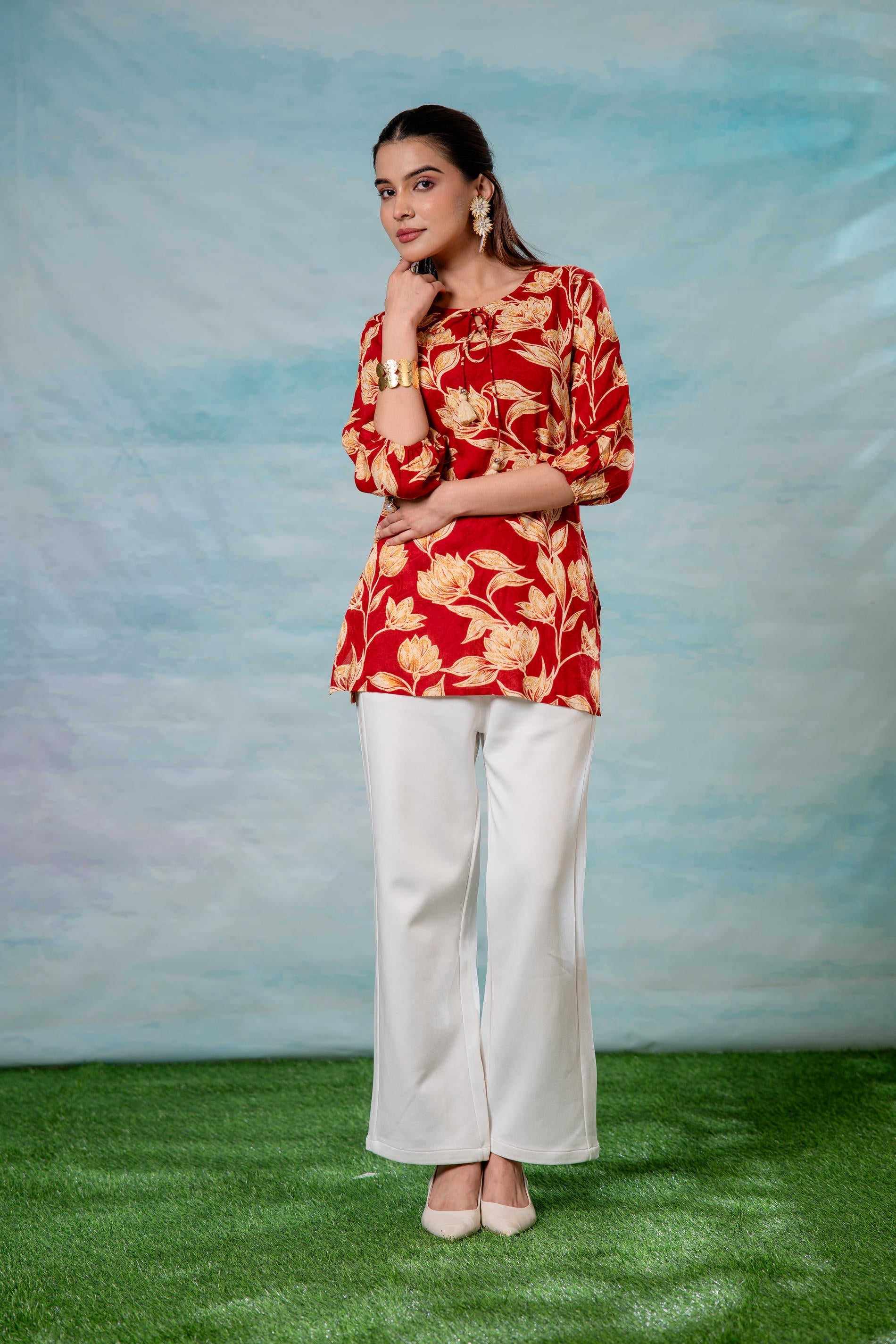 Pink Floral Printed Viscose Tunic | DesiQlo