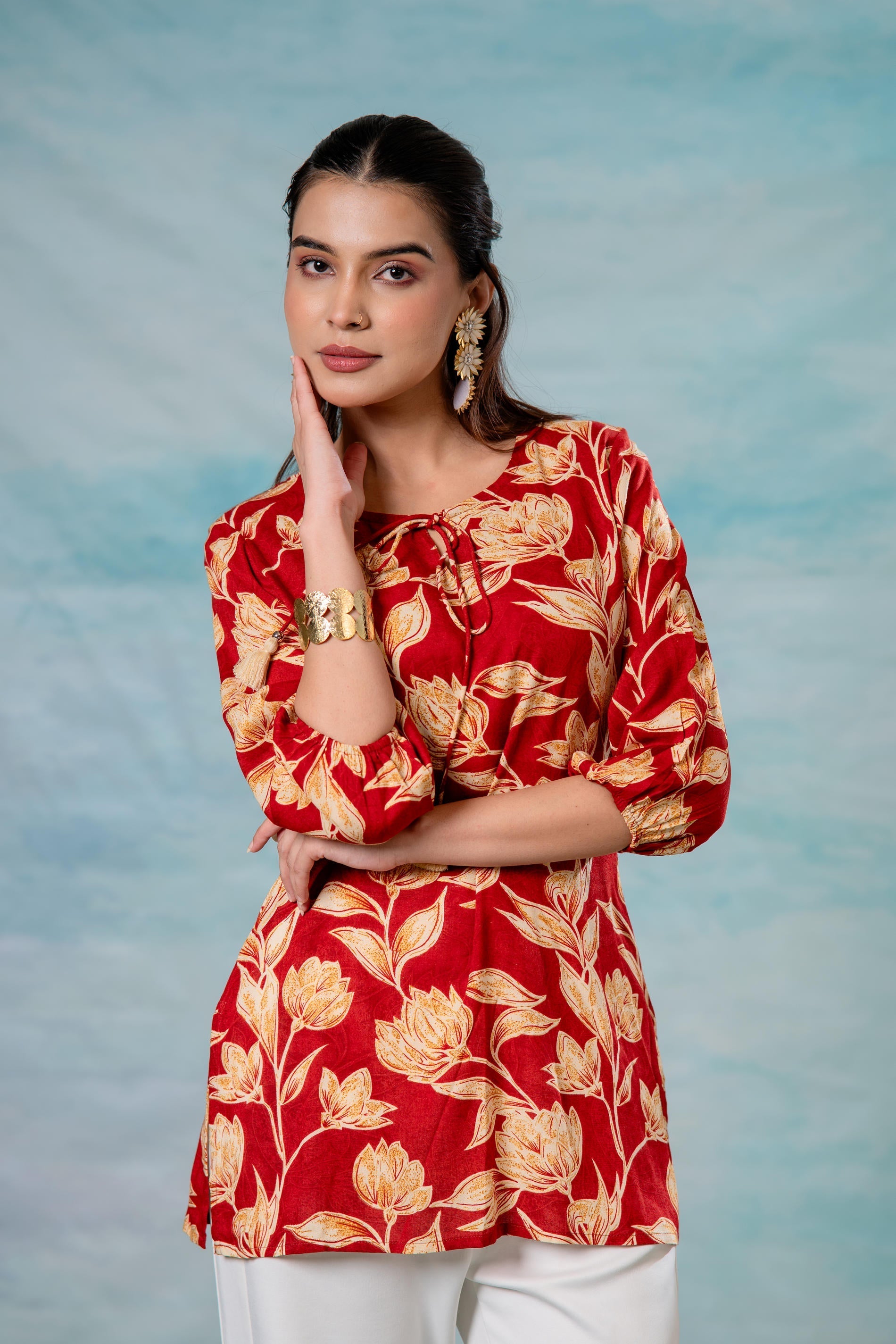 Pink Floral Printed Viscose Tunic | DesiQlo