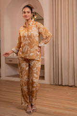 Mustard Floral Printed Co-ord Set with Button Details