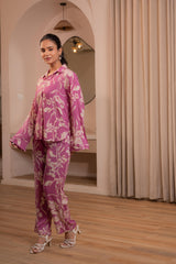 Purple Floral Printed Co-ord Set with Button Details
