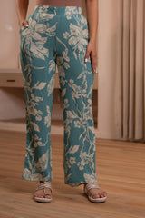 Teal Floral Printed Co-ord Set with Button Details