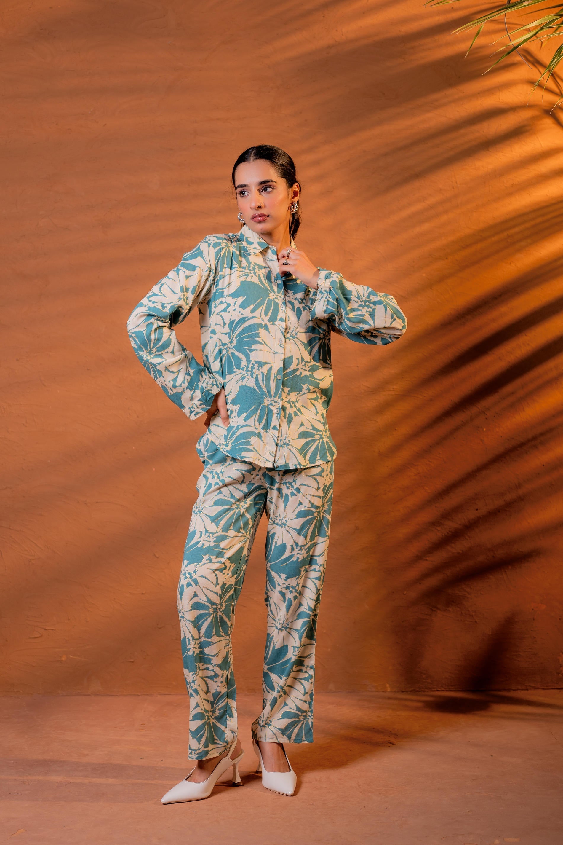Women’s Relaxed Fit Floral Printed Co-ord Set - Mint | DesiQlo