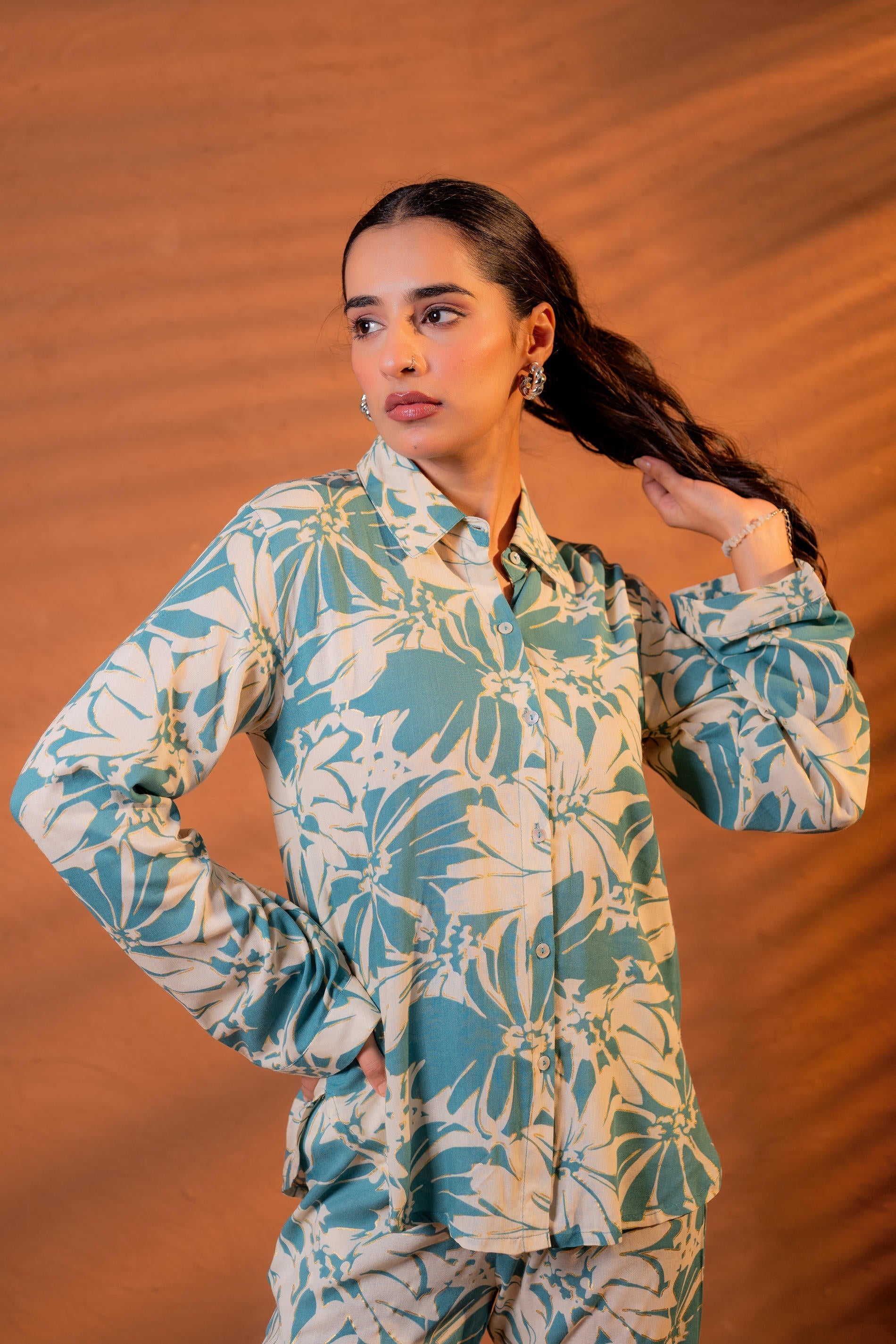 Women’s Relaxed Fit Floral Printed Co-ord Set - Mint | DesiQlo