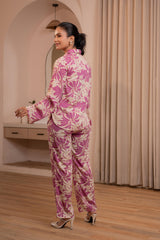 Purple Floral Printed Co-ord Set with Button Details
