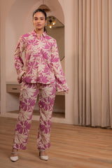 Purple Floral Printed Co-ord Set with Button Details