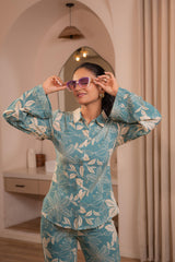 Mint Floral Printed Co-ord Set with Button Details