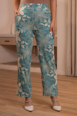 Mint Floral Printed Co-ord Set with Button Details