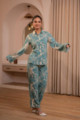 Mint Floral Printed Co-ord Set with Button Details