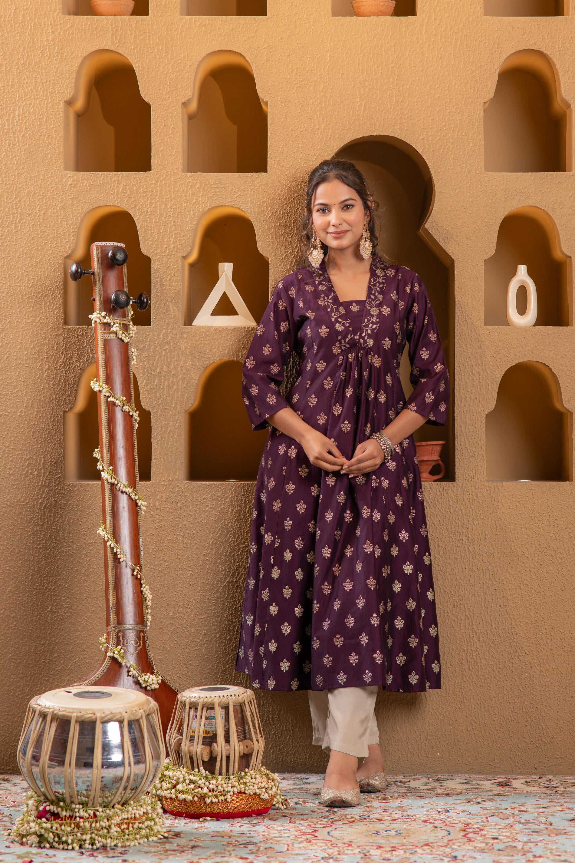 Purple Gold-Printed Anarkali Kurta-P1995WINE_ON