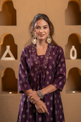 Purple Gold-Printed Anarkali Kurta-P1995WINE_ON