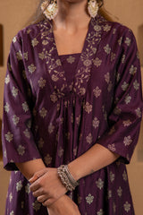 Purple Gold-Printed Anarkali Kurta-P1995WINE_ON