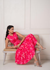 Coral Fuchsia Sleeveless Floral Tiered Dress
-P2006FUCHSIA_ON