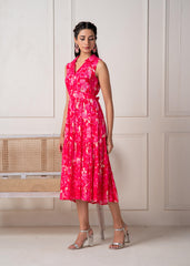 Coral Fuchsia Sleeveless Floral Tiered Dress
-P2006FUCHSIA_ON
