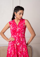 Coral Fuchsia Sleeveless Floral Tiered Dress
-P2006FUCHSIA_ON