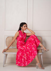 Coral Fuchsia Sleeveless Floral Tiered Dress
-P2006FUCHSIA_ON