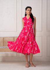Coral Fuchsia Sleeveless Floral Tiered Dress
-P2006FUCHSIA_ON