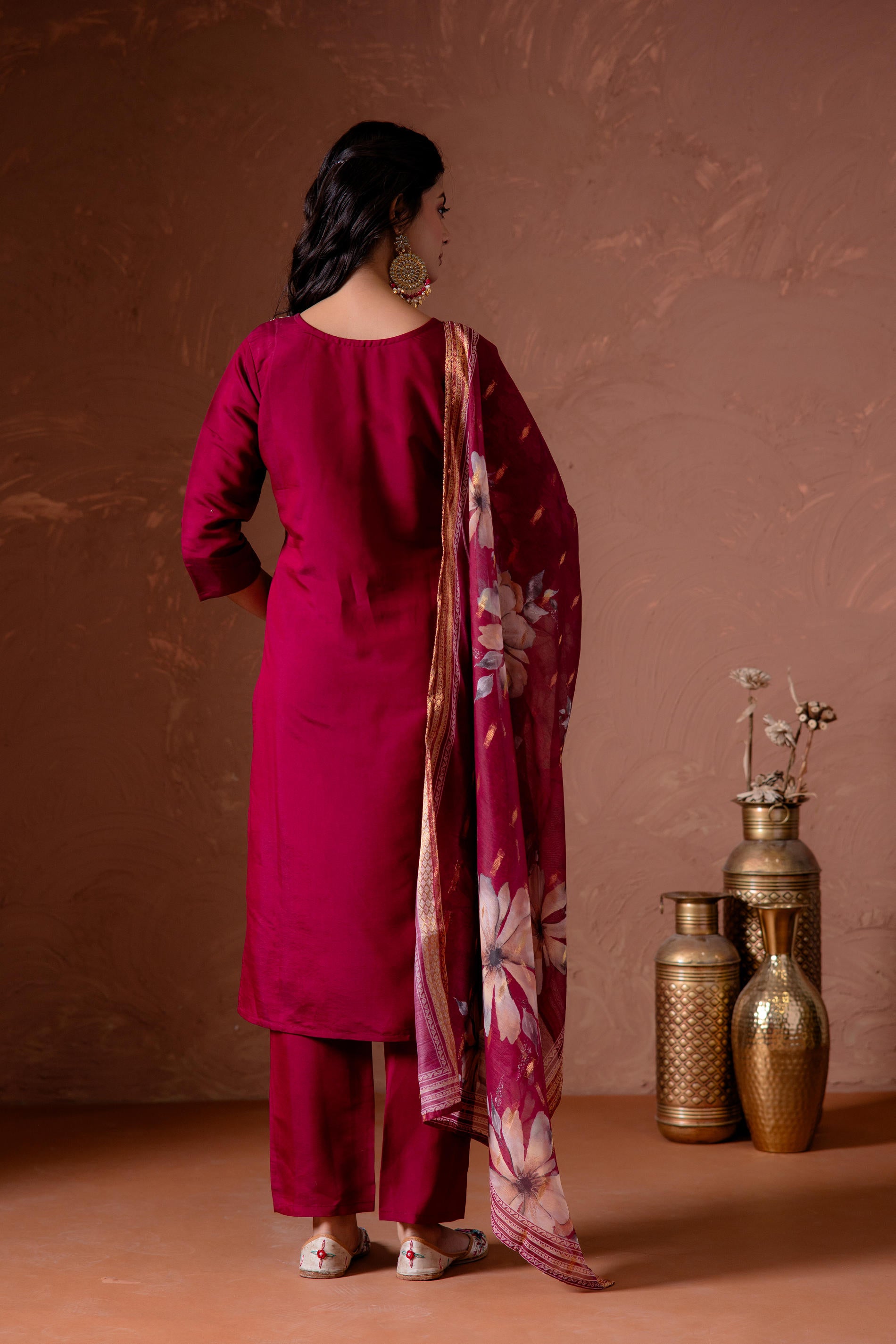 Cherry Embroidered Suit Set with Printed Floral Dupatta-P2014CHERRY_ON