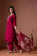 Cherry Embroidered Suit Set with Printed Floral Dupatta-P2014CHERRY_ON