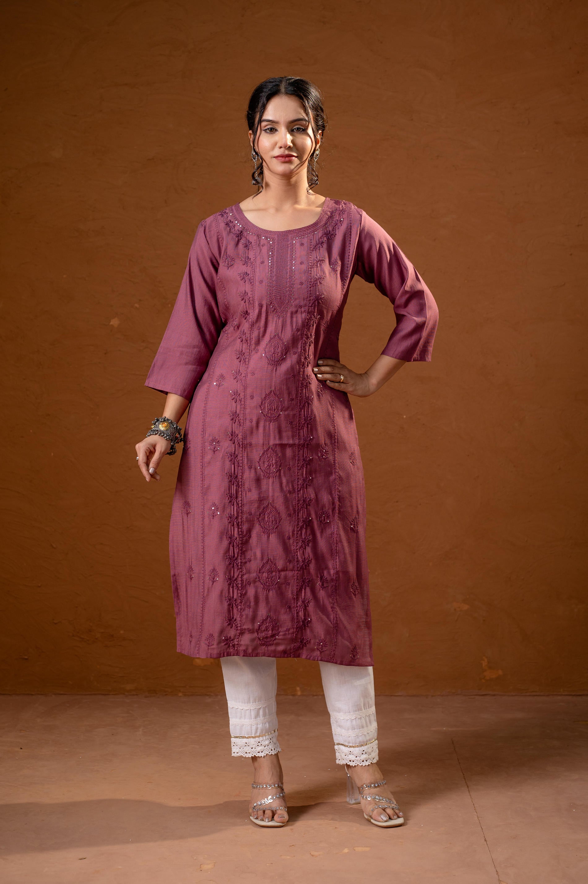 DustyPink Embroidered Kurta-P2016DUSTYPINK_ON