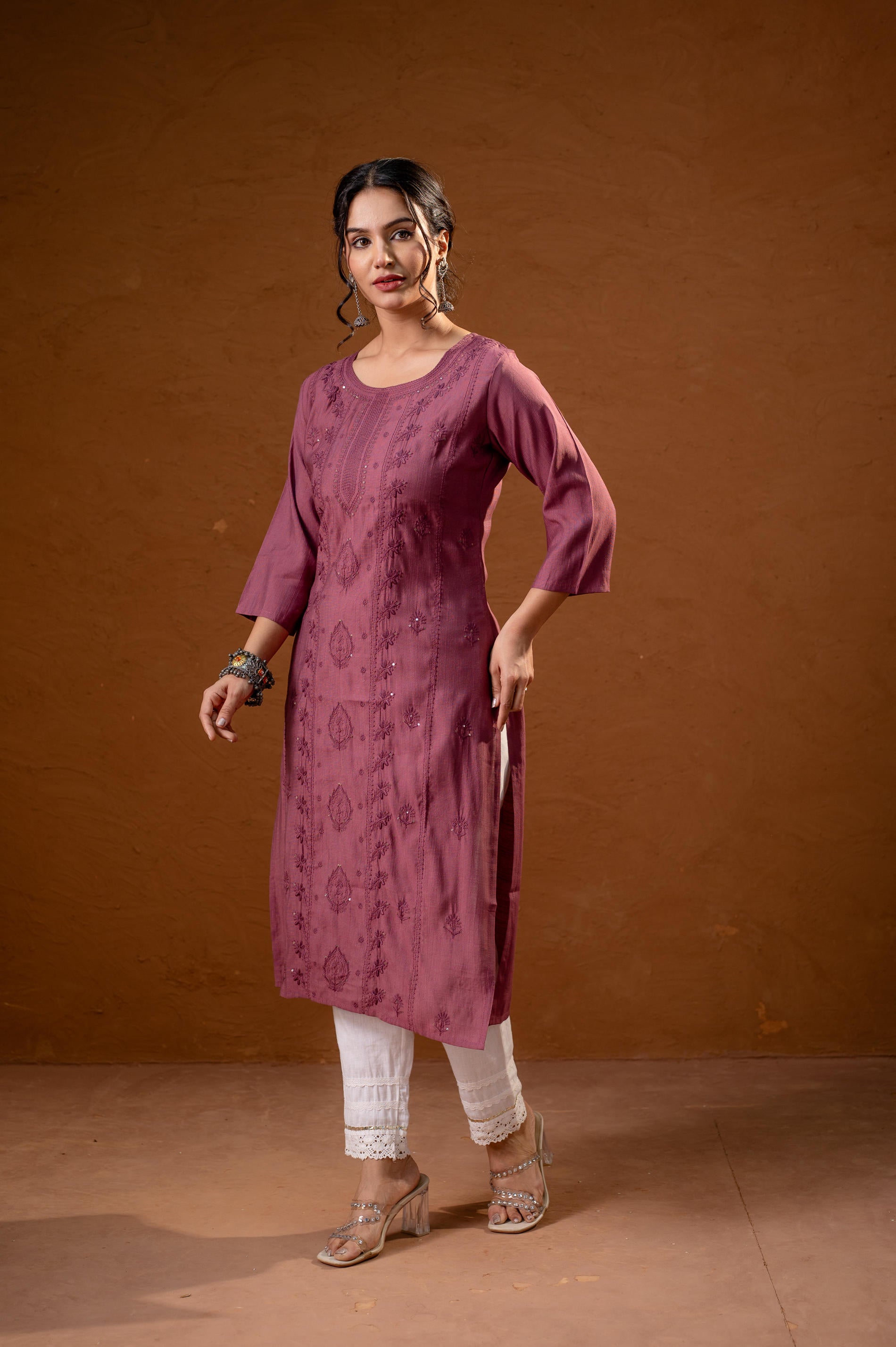 DustyPink Embroidered Kurta-P2016DUSTYPINK_ON