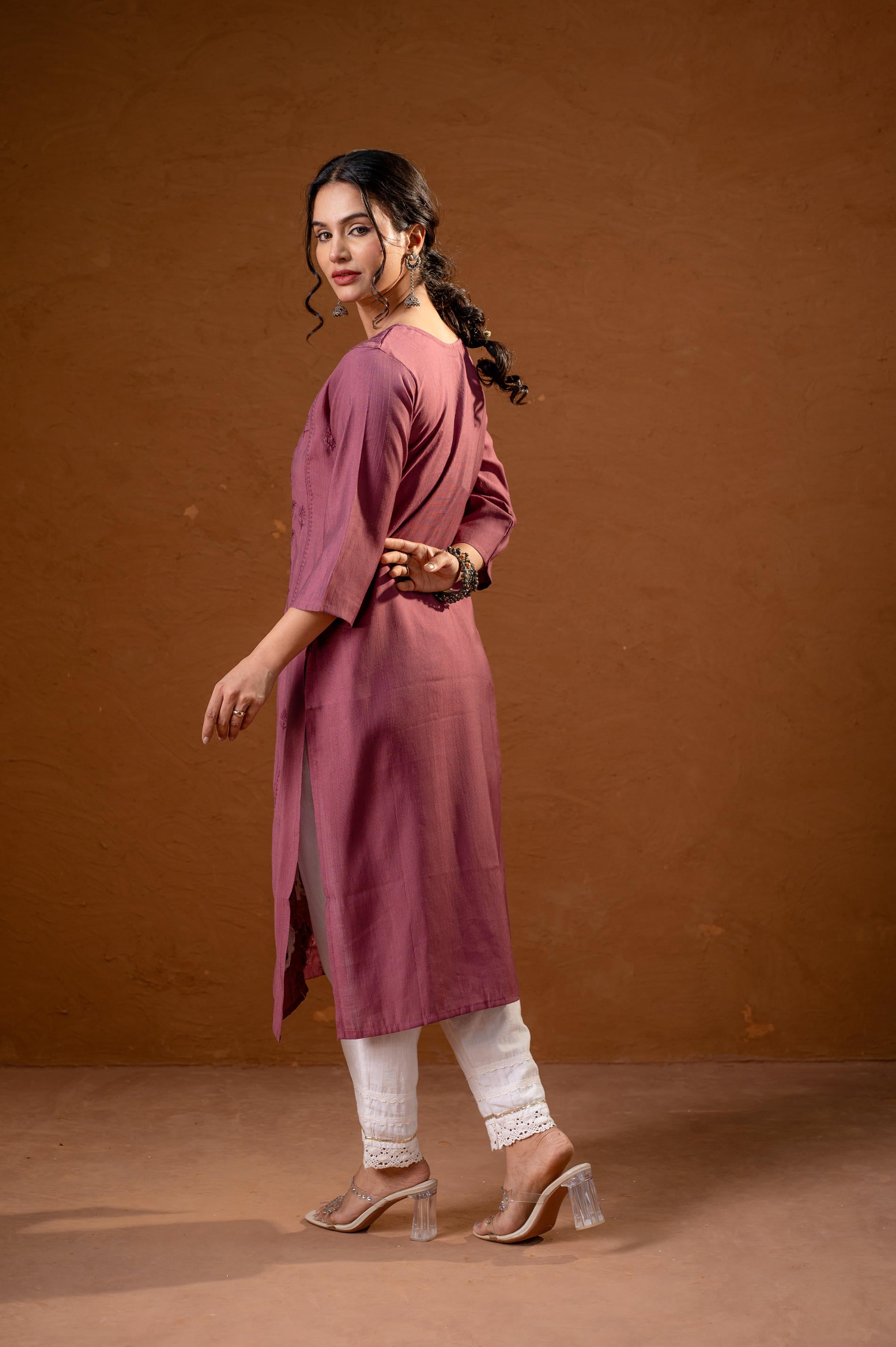DustyPink Embroidered Kurta-P2016DUSTYPINK_ON