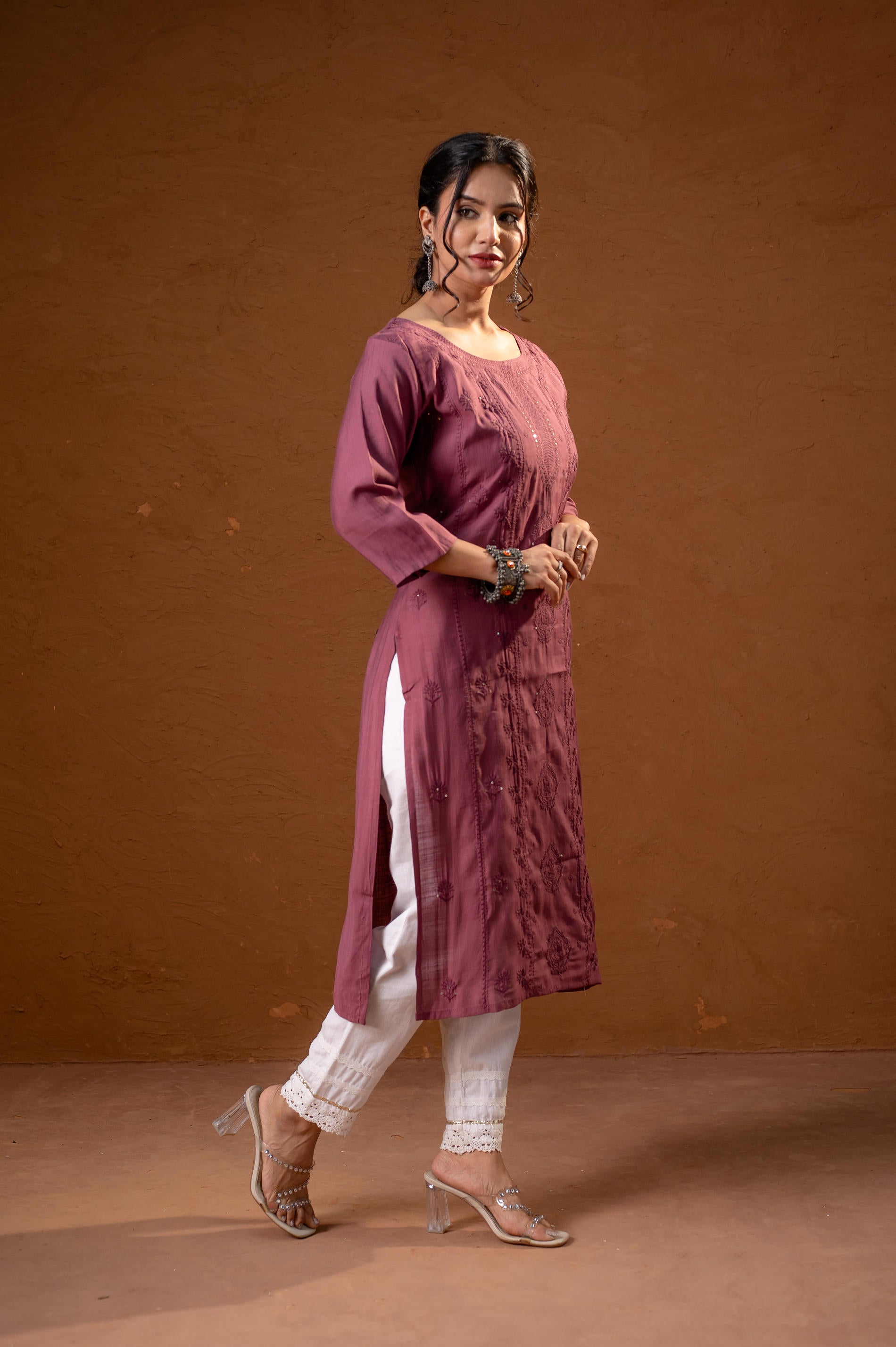 DustyPink Embroidered Kurta-P2016DUSTYPINK_ON