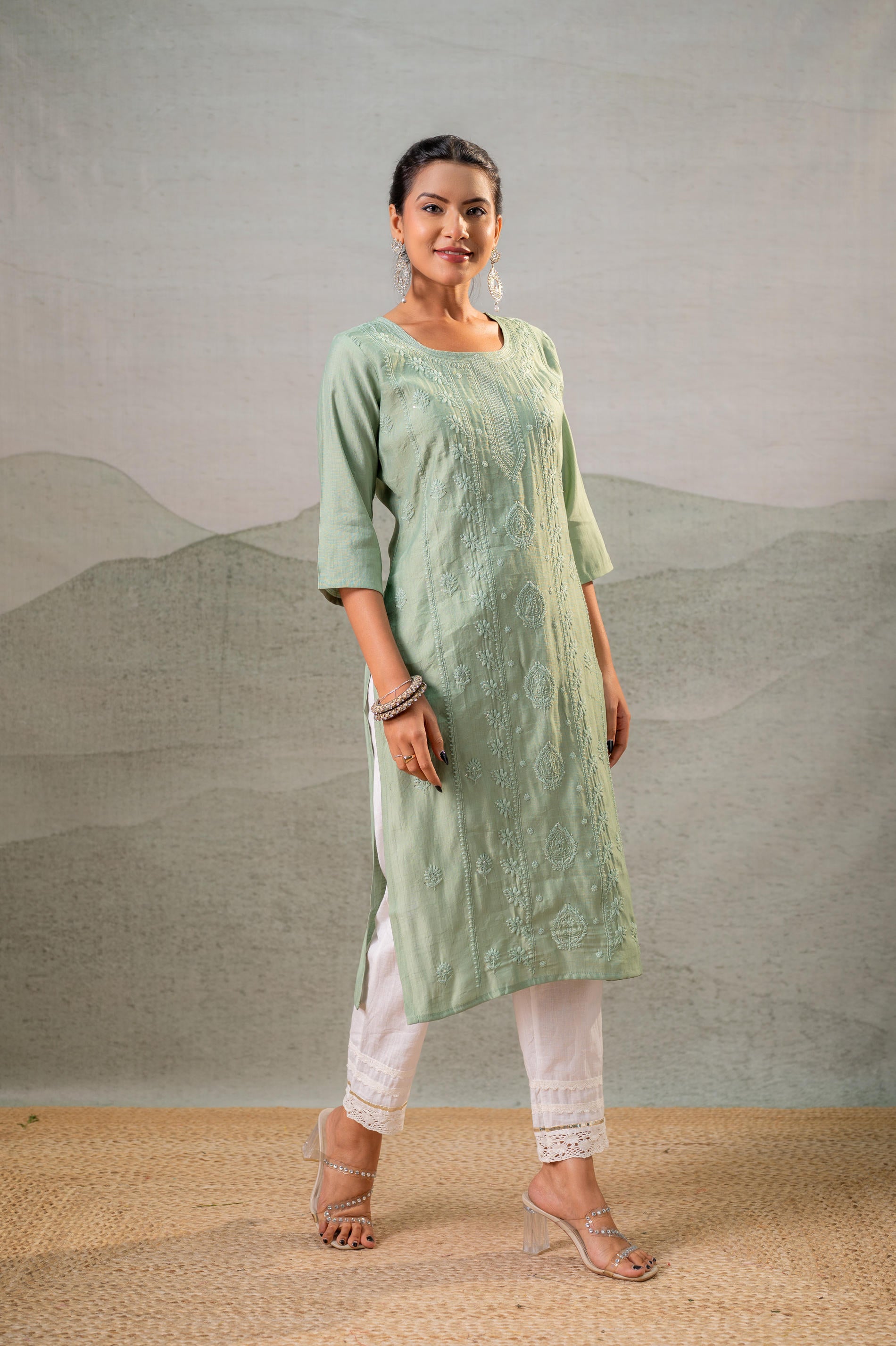 PistaGreen Embroidered Kurta-P2016PISTAGREEN_ON