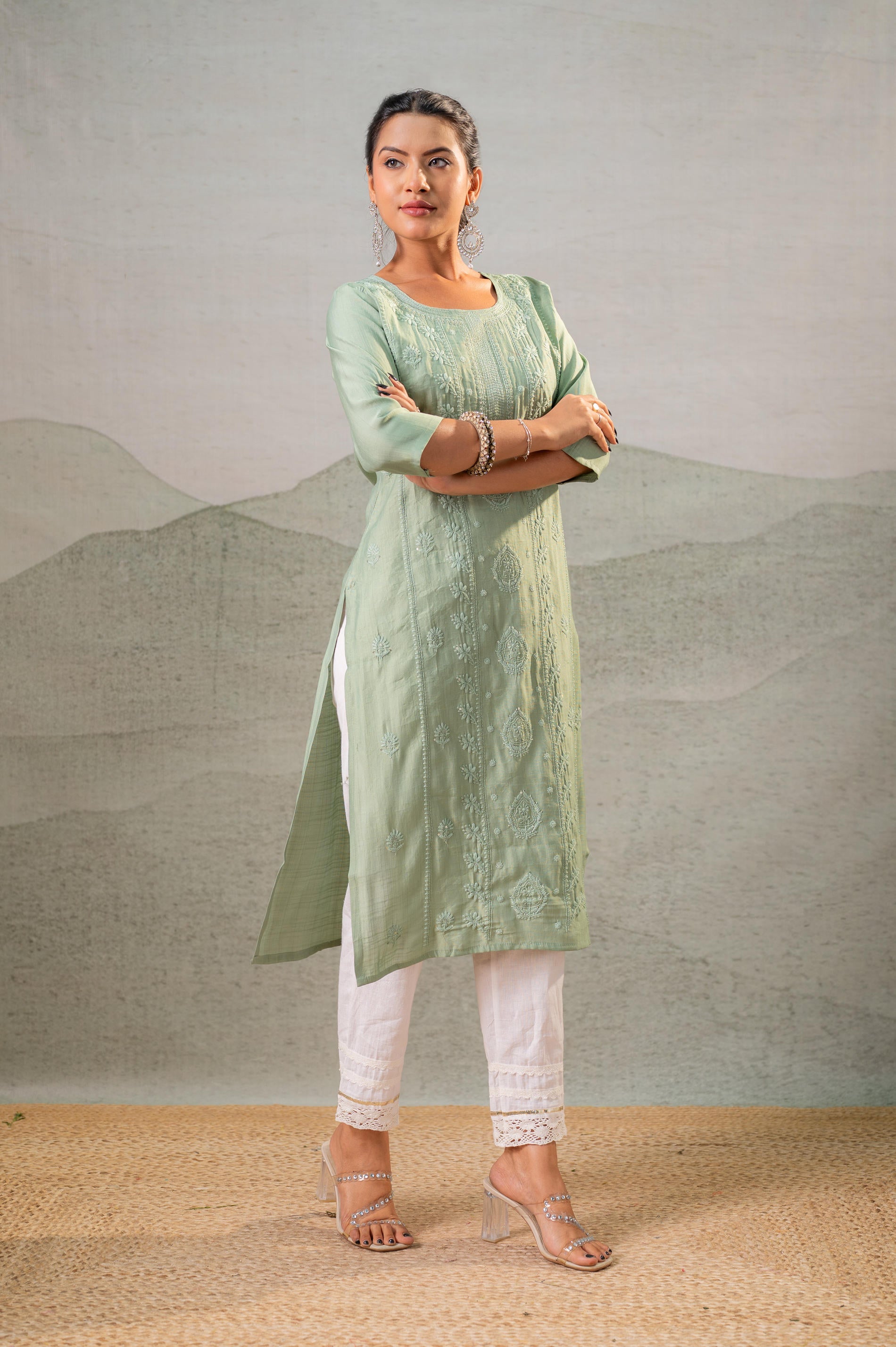PistaGreen Embroidered Kurta-P2016PISTAGREEN_ON