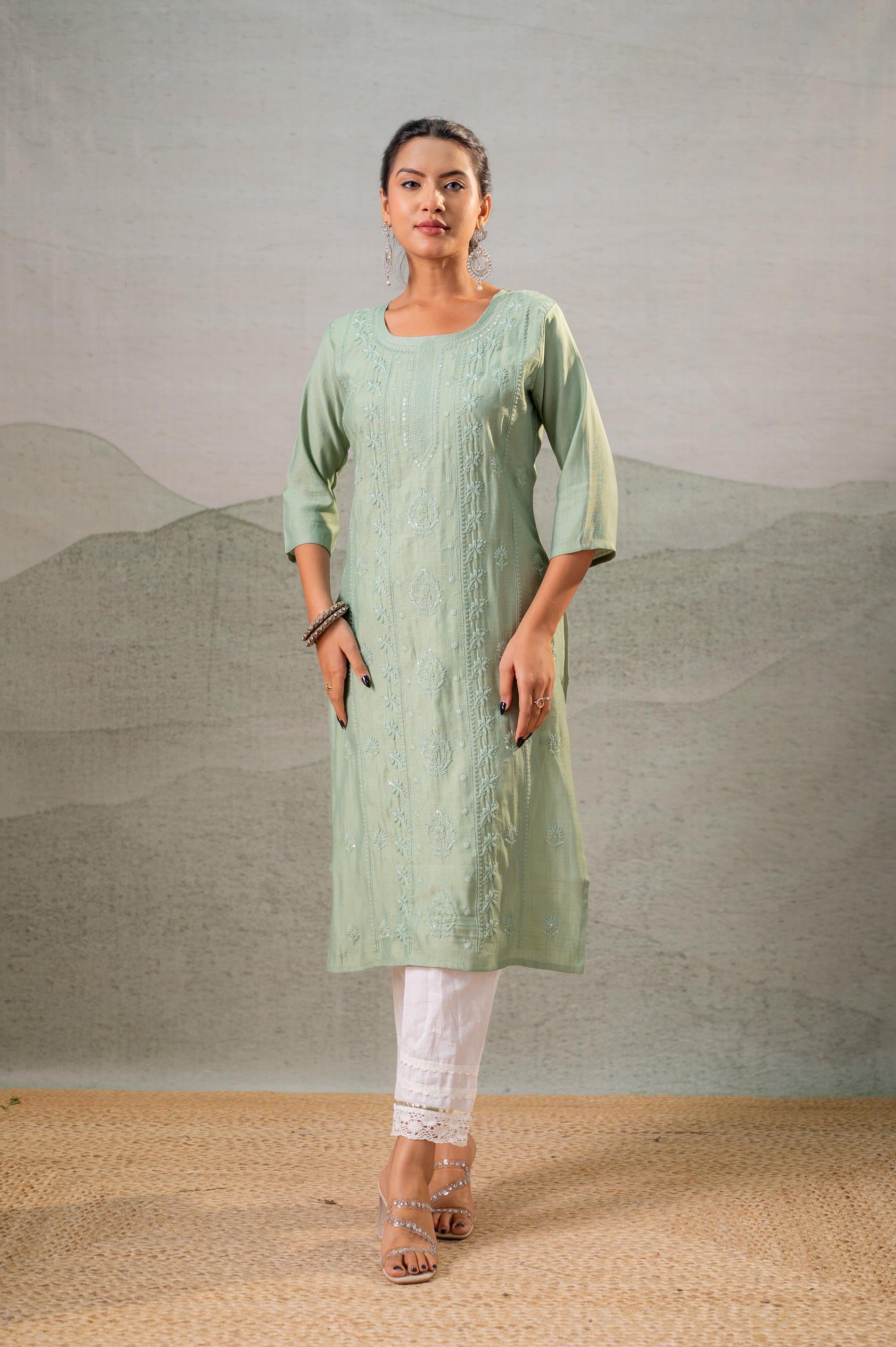 PistaGreen Embroidered Kurta-P2016PISTAGREEN_ON