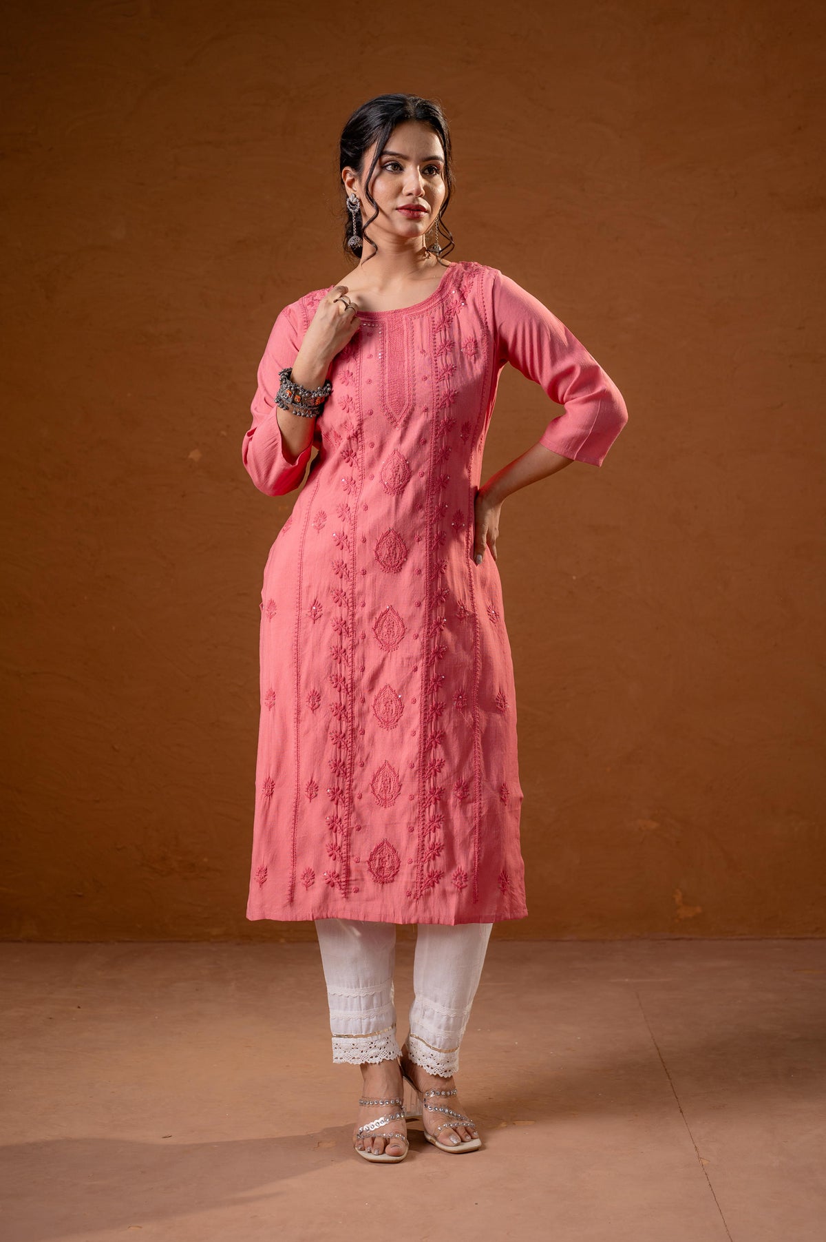 RoeGold Embroidered Kurta-P2016ROSEGOLD_ON