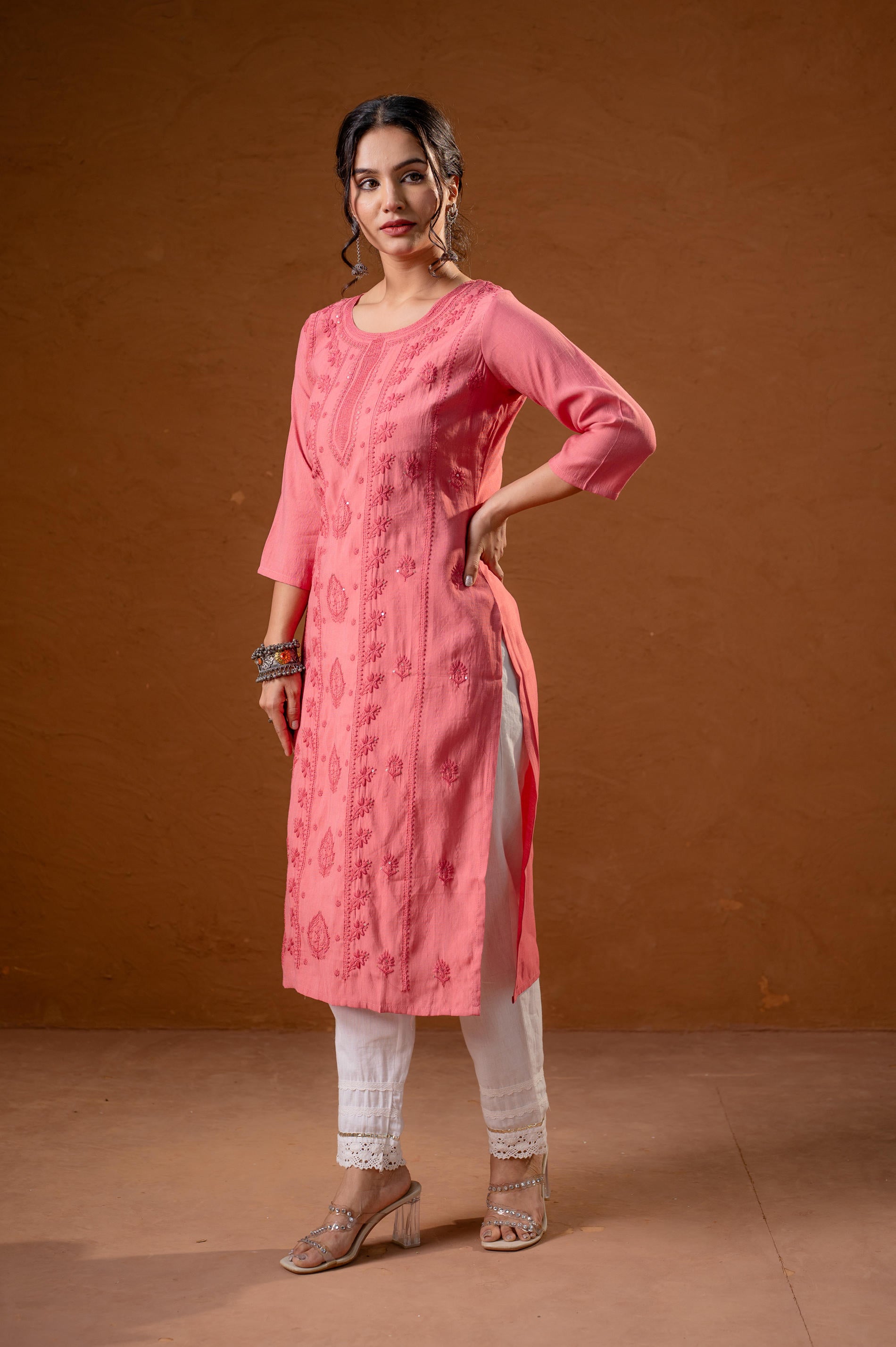 RoeGold Embroidered Kurta-P2016ROSEGOLD_ON