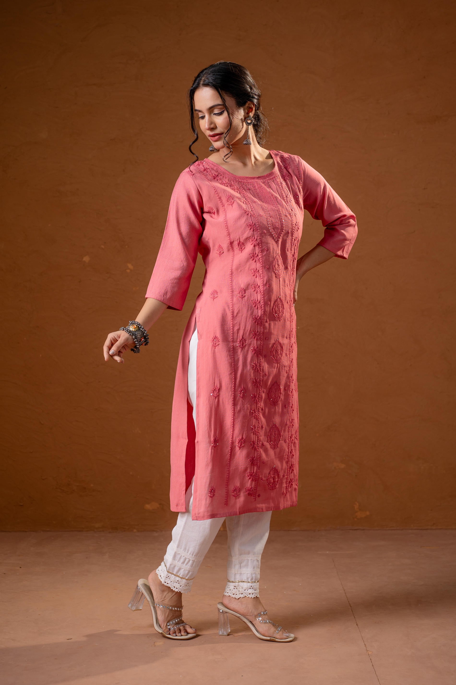 RoeGold Embroidered Kurta-P2016ROSEGOLD_ON
