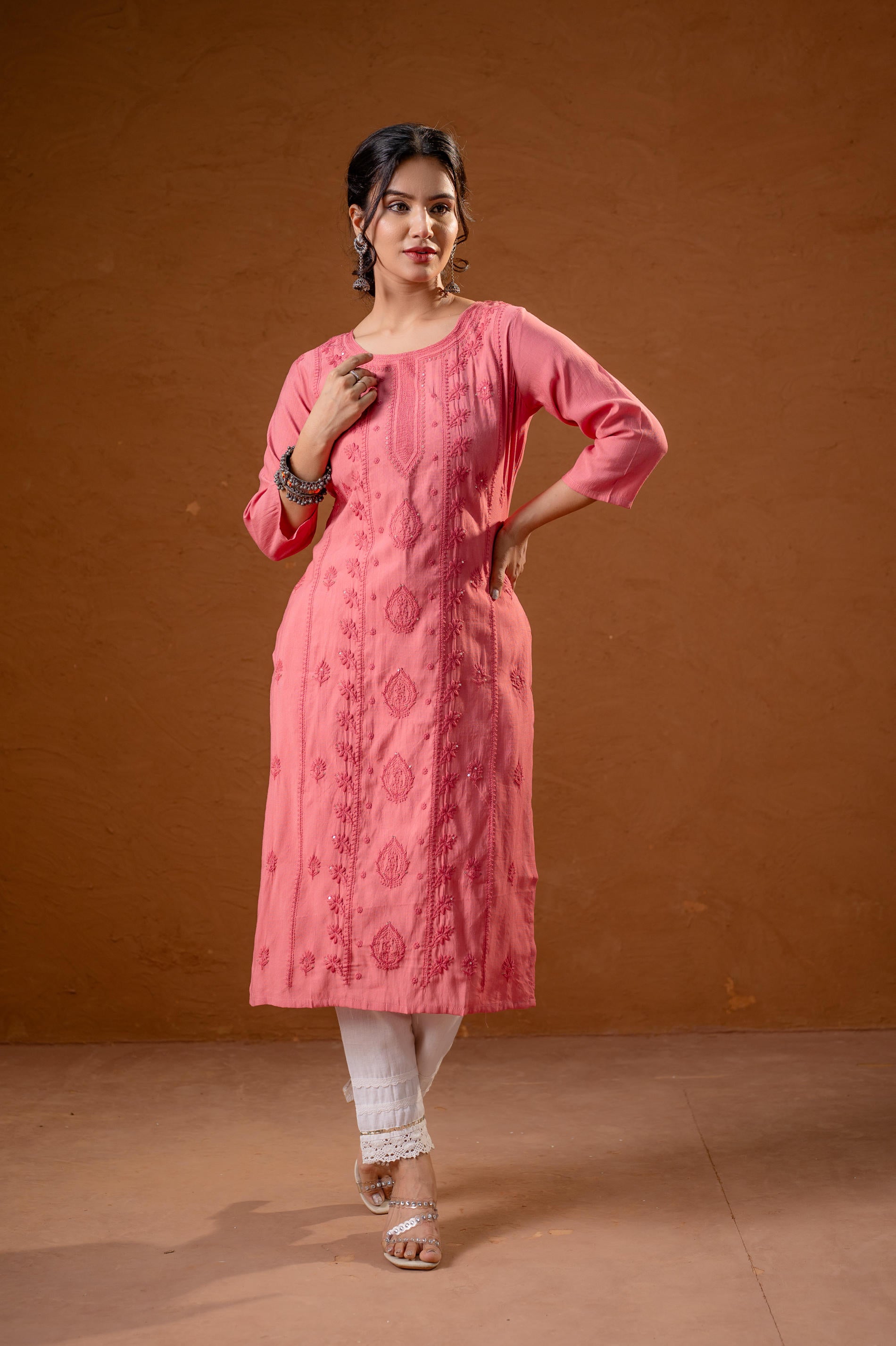 RoeGold Embroidered Kurta-P2016ROSEGOLD_ON
