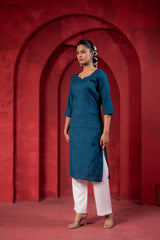 Teal Embroidered Kurta-P2016TEAL_ON
