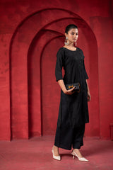 Black Tonal Sequin Embellished Straight Kurta Set-P2017BLACK_ON