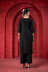 Black Tonal Sequin Embellished Straight Kurta Set-P2017BLACK_ON