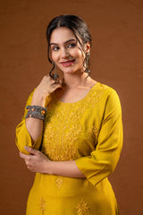 Mustard Tonal Sequin Embellished Straight Kurta Set-P2017MUSTARD_ON