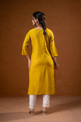 Mustard Tonal Sequin Embellished Straight Kurta Set-P2017MUSTARD_ON