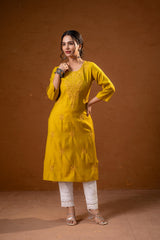 Mustard Tonal Sequin Embellished Straight Kurta Set-P2017MUSTARD_ON