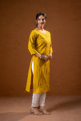 Mustard Tonal Sequin Embellished Straight Kurta Set-P2017MUSTARD_ON