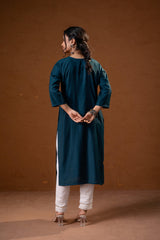 Teal Tonal Sequin Embellished Straight Kurta Set-P2017TEAL_ON