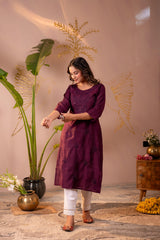 Wine Tonal Sequin Embellished Straight Kurta
